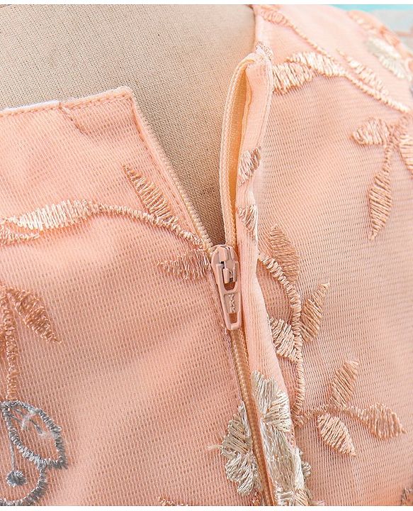 Babyhug Woven Cap Sleeves Party Frock with Floral Applique  - Peach