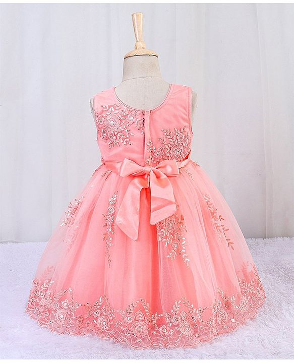 Babyhug Sleeveless Embroidered Party Frock -  Peach