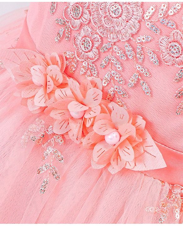 Babyhug Sleeveless Embroidered Party Frock -  Peach