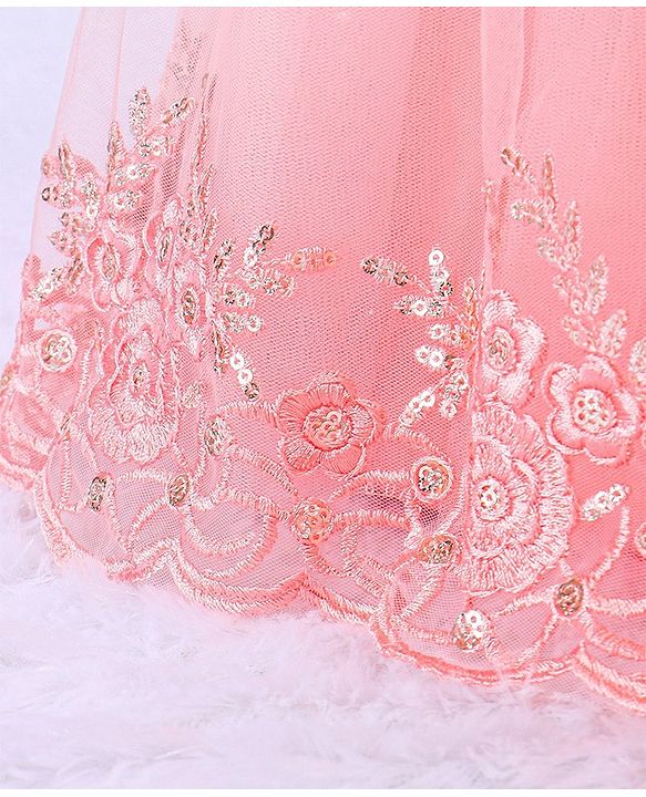 Babyhug Sleeveless Embroidered Party Frock -  Peach