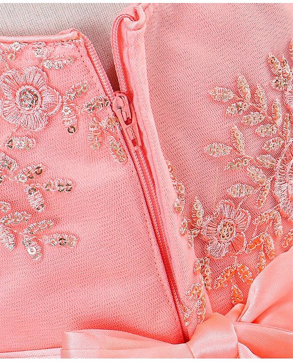 Babyhug Sleeveless Embroidered Party Frock -  Peach