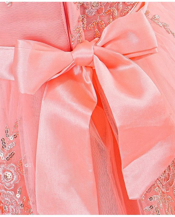 Babyhug Sleeveless Embroidered Party Frock -  Peach