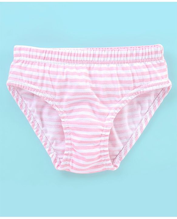 Babyhug 100% Cotton Panties Stripes & Floral Print Pack of 3- Pink & Red