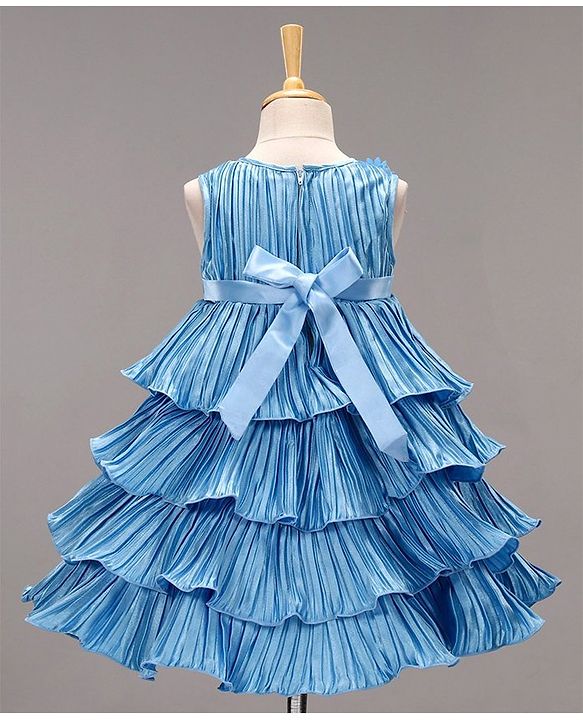 Babyhug Sleeveless Tiered Party Dress with Floral Corsage - Frozen Blue