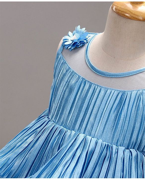 Babyhug Sleeveless Tiered Party Dress with Floral Corsage - Frozen Blue