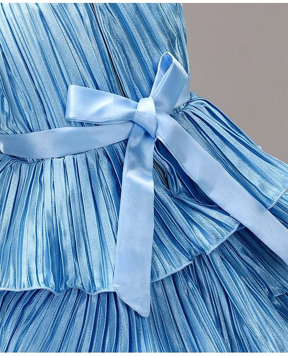 Babyhug Sleeveless Tiered Party Dress with Floral Corsage - Frozen Blue