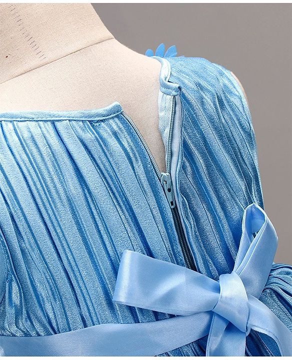 Babyhug Sleeveless Tiered Party Dress with Floral Corsage - Frozen Blue