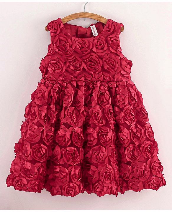 Babyhug Sleeveless 3D Applique Party Frock with Headband - Red