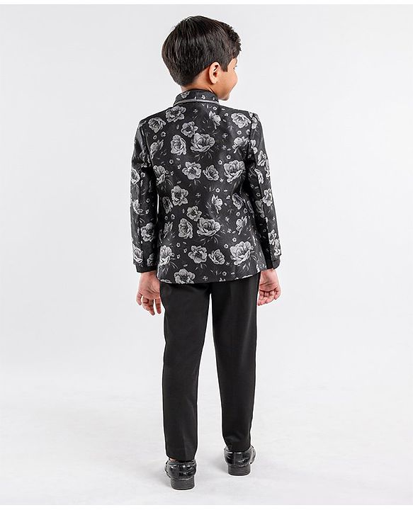 Babyhug Full Sleeves Party Suit With Bow Floral Print- Black