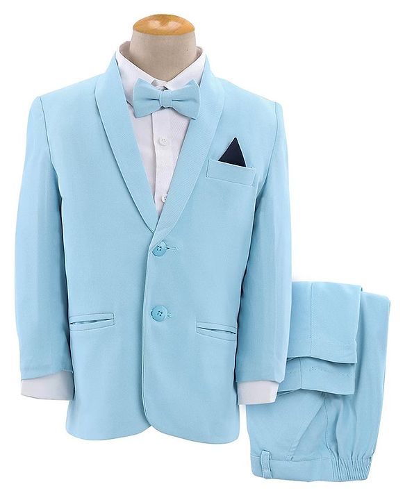 Babyhug Full Sleeves Classic Stretch Fit Party Suit Bow - Blue & White