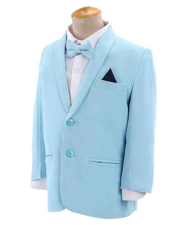 Babyhug Full Sleeves Classic Stretch Fit Party Suit Bow - Blue & White