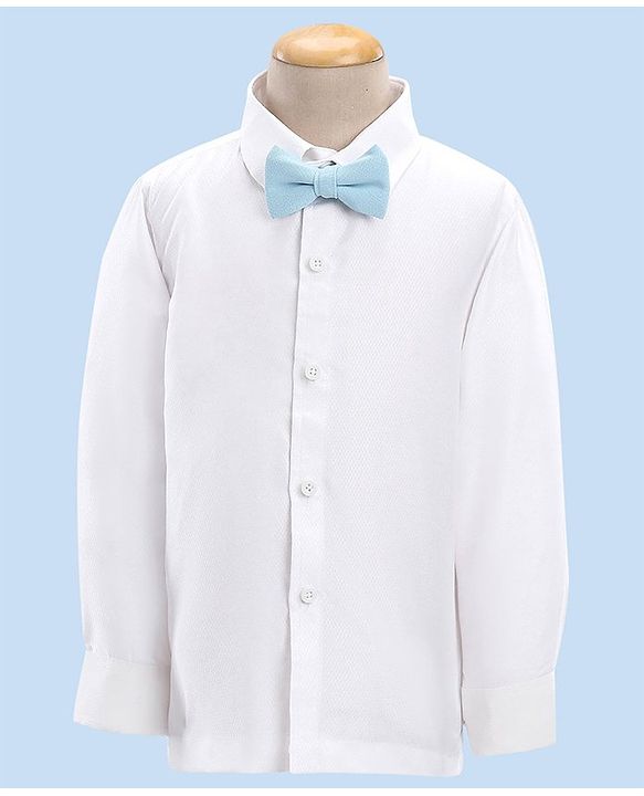 Babyhug Full Sleeves Classic Stretch Fit Party Suit Bow - Blue & White