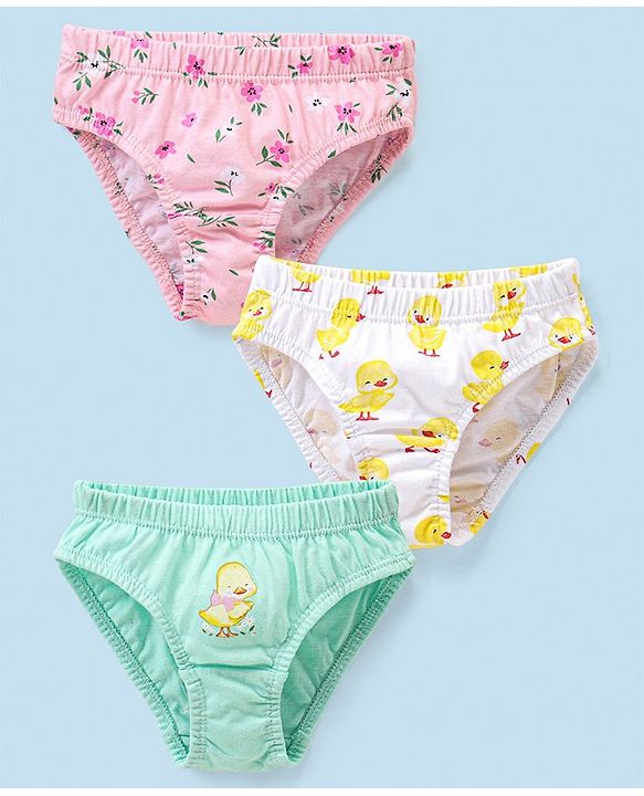Babyhug 100% Cotton Floral & Duck Printed Panties Pack of 3 - Pink & White