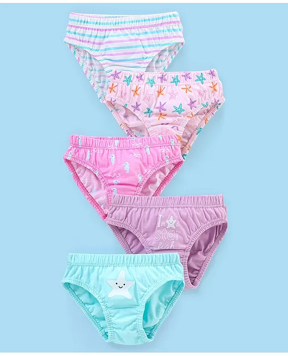 Buy Babyhug 100% Cotton Panties Star Fish Print Pack of 5 Pink for