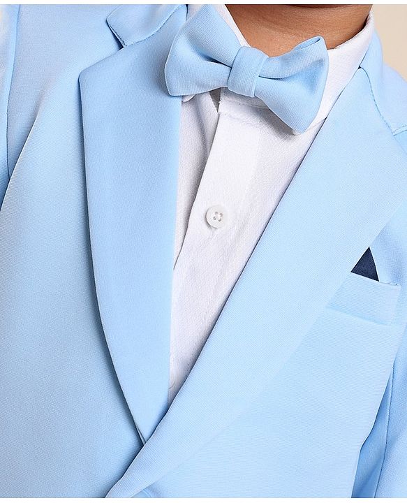 Babyhug Woven Full Sleeves Solid Stretch Fit Party Suit with Bow Tie - Sky Blue