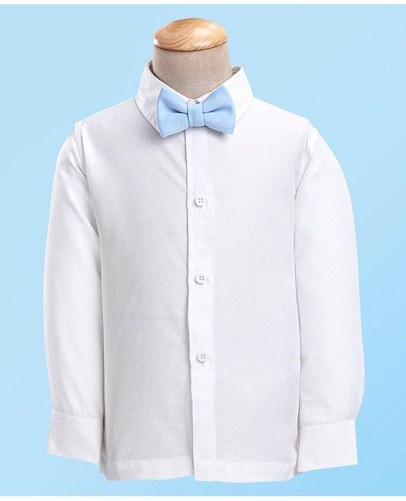 Babyhug Woven Full Sleeves Solid Stretch Fit Party Suit with Bow Tie - Sky Blue