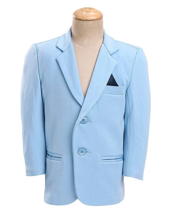 Babyhug Woven Full Sleeves Solid Stretch Fit Party Suit with Bow Tie - Sky Blue