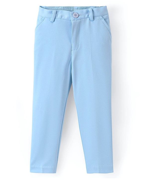 Babyhug Woven Full Sleeves Solid Stretch Fit Party Suit with Bow Tie - Sky Blue