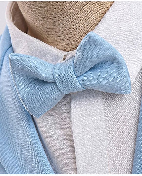 Babyhug Woven Full Sleeves Solid Stretch Fit Party Suit with Bow Tie - Sky Blue