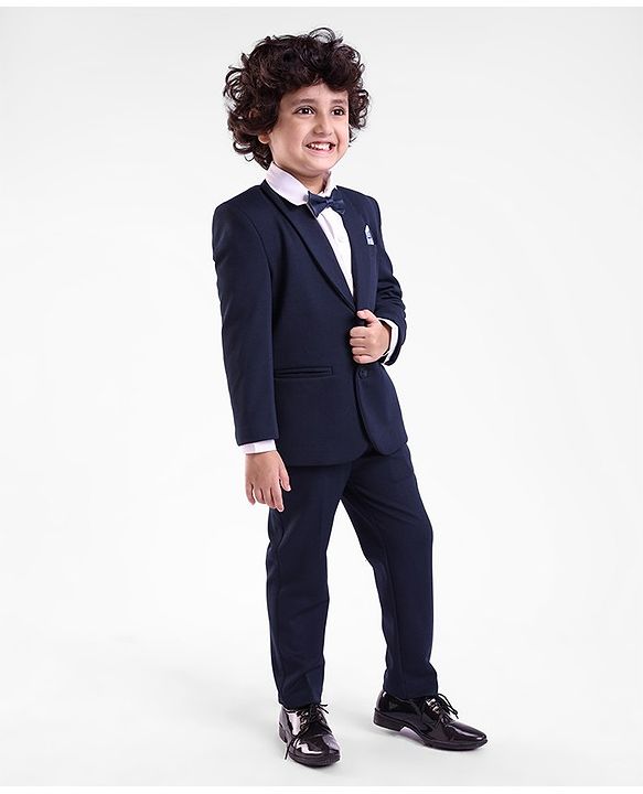 Babyhug Full Sleeves Stretch Fit Solid Color Party Suit - Blue