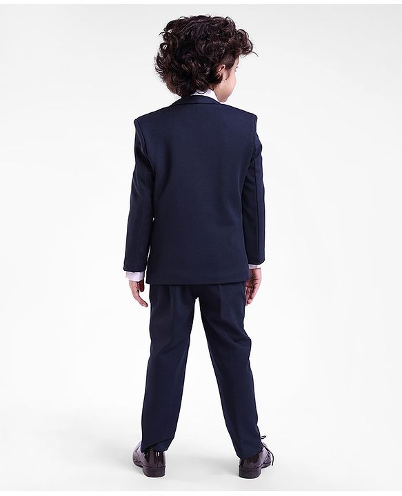 Babyhug Full Sleeves Stretch Fit Solid Color Party Suit - Blue