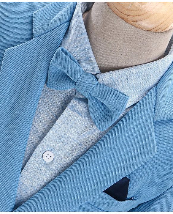 Babyhug Full Sleeves Solid Party Suit With Bow- Powder Blue