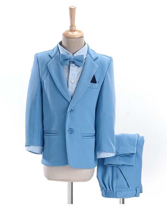 Babyhug Full Sleeves Solid Party Suit With Bow- Powder Blue