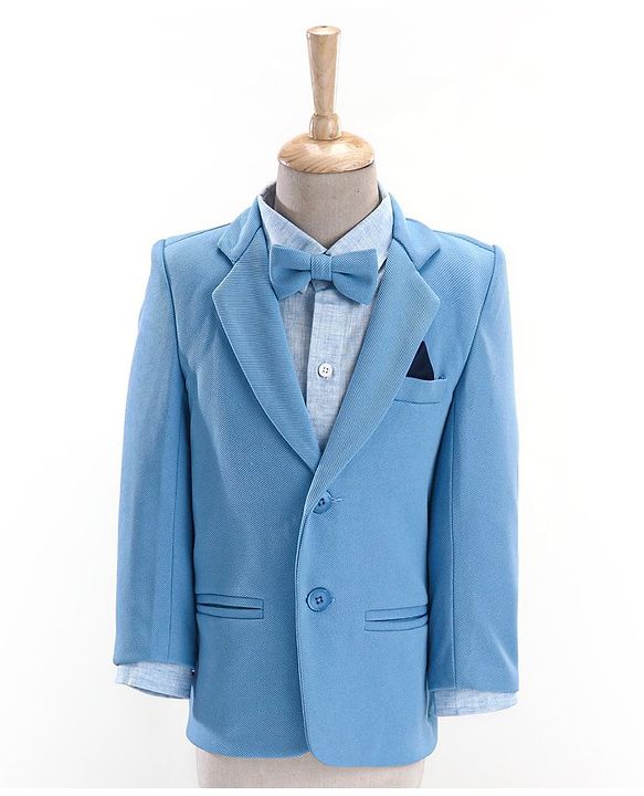 Babyhug Full Sleeves Solid Party Suit With Bow- Powder Blue