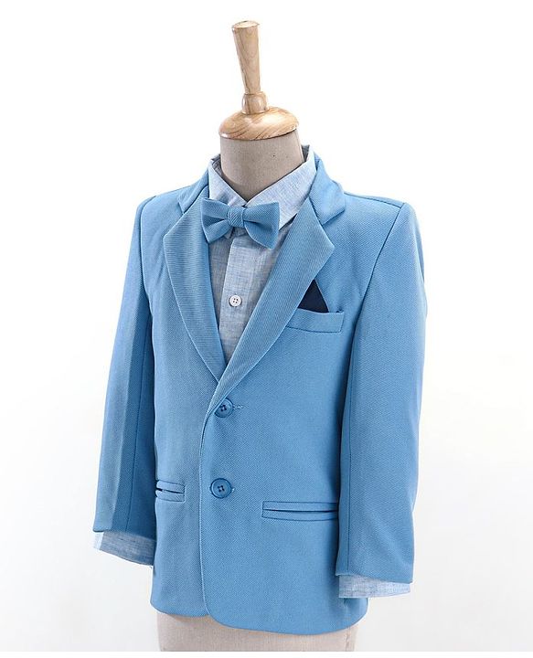 Babyhug Full Sleeves Solid Party Suit With Bow- Powder Blue