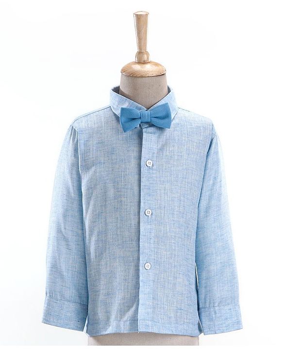 Babyhug Full Sleeves Solid Party Suit With Bow- Powder Blue