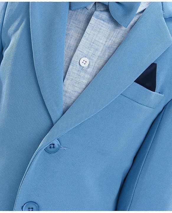 Babyhug Full Sleeves Solid Party Suit With Bow- Powder Blue
