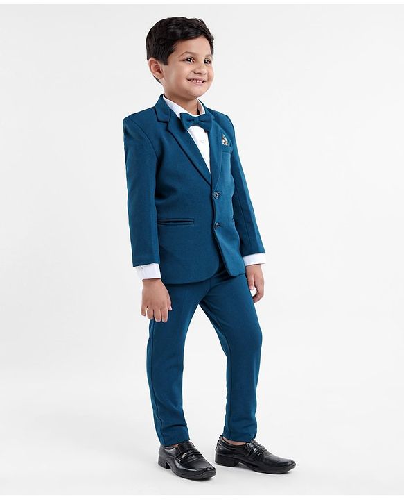 Babyhug Full Sleeves Stretch Fit Party Suit with Bow - Teal Blue
