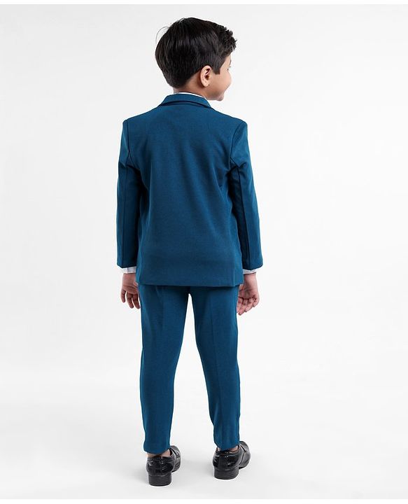 Babyhug Full Sleeves Stretch Fit Party Suit with Bow - Teal Blue
