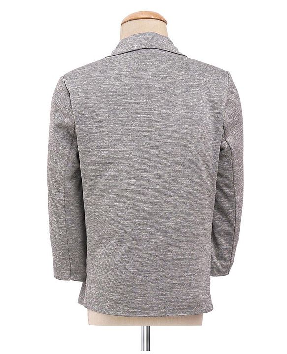 Babyhug Full Sleeves Four Way Stretch Fit Textured Party Suit With Blazer & Tie- Grey