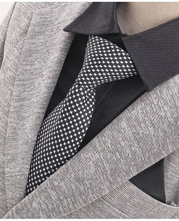 Babyhug Full Sleeves Four Way Stretch Fit Textured Party Suit With Blazer & Tie- Grey