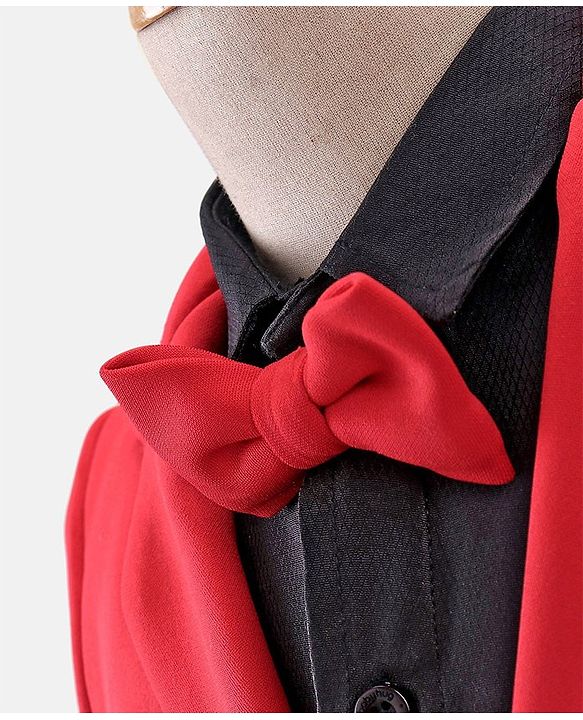 Babyhug Full Sleeves Stretch Fit Party Suit Bow - Red & Black