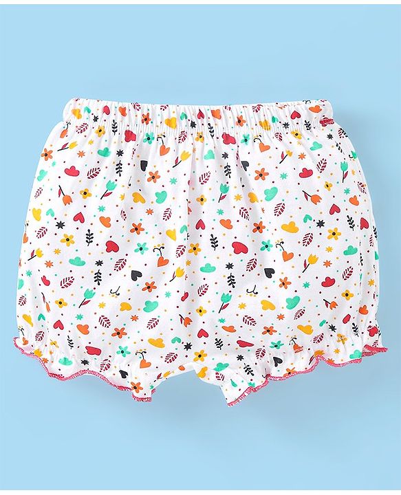 Babyhug 100% Cotton Floral Print Bloomers Pack of 3 - Pink Blue & White
