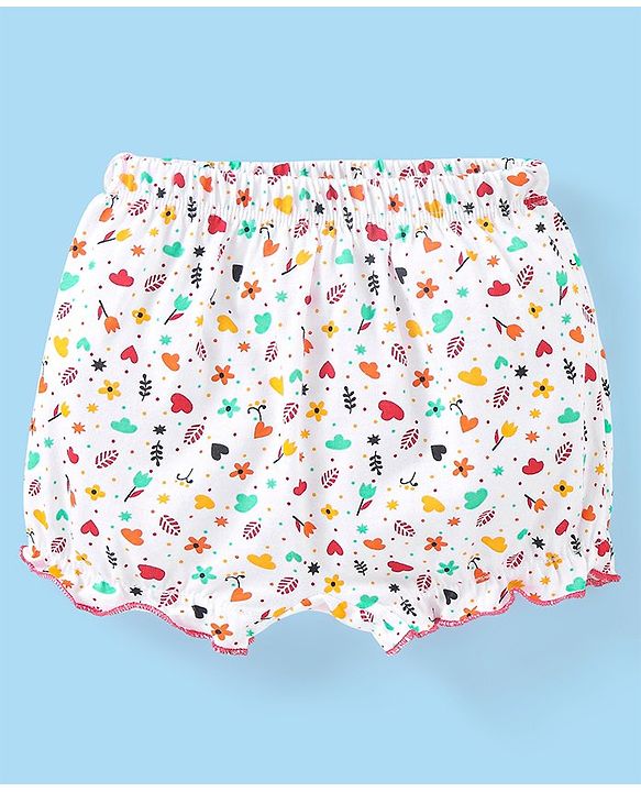 Babyhug 100% Cotton Floral Print Bloomers Pack of 3 - Pink Blue & White