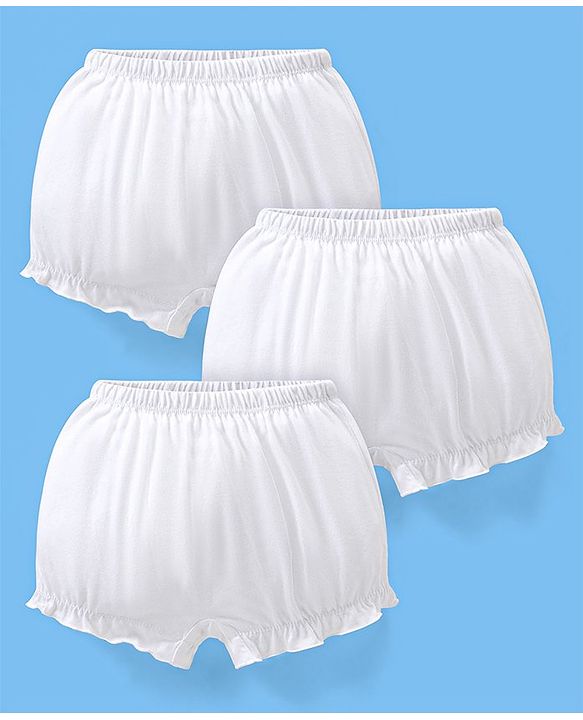 Babyhug 100% Cotton Solid Colour Bloomers Pack of 3 - White