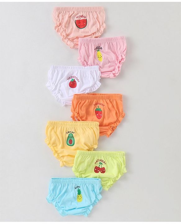 Babyhug 100% Cotton Bloomers Strawberry & Pear Print Pack of 7- Blue & Green