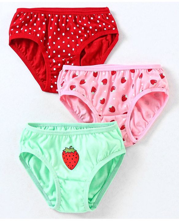 Babyhug 100% Cotton Panties Strawberry Print Pack of 3- Green & Pink