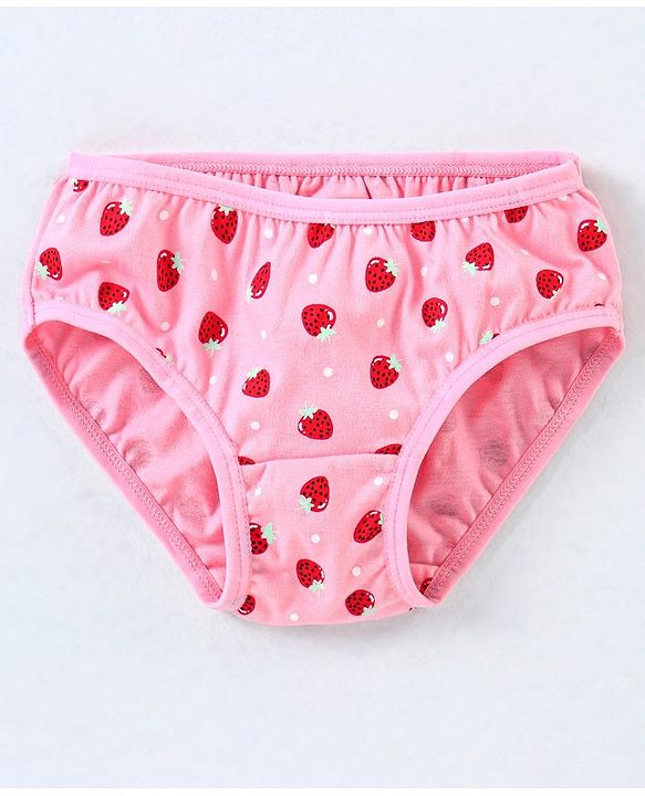 Babyhug 100% Cotton Panties Strawberry Print Pack of 3- Green & Pink