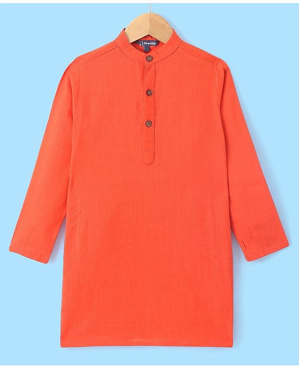Pine Kids Full Sleeves Kurta Pyjama Set wih Printed Bandi - Orange