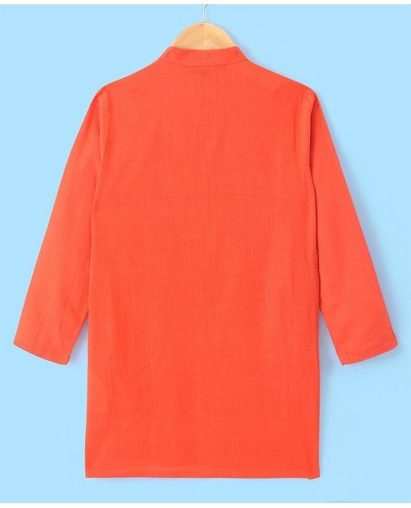 Pine Kids Full Sleeves Kurta Pyjama Set wih Printed Bandi - Orange