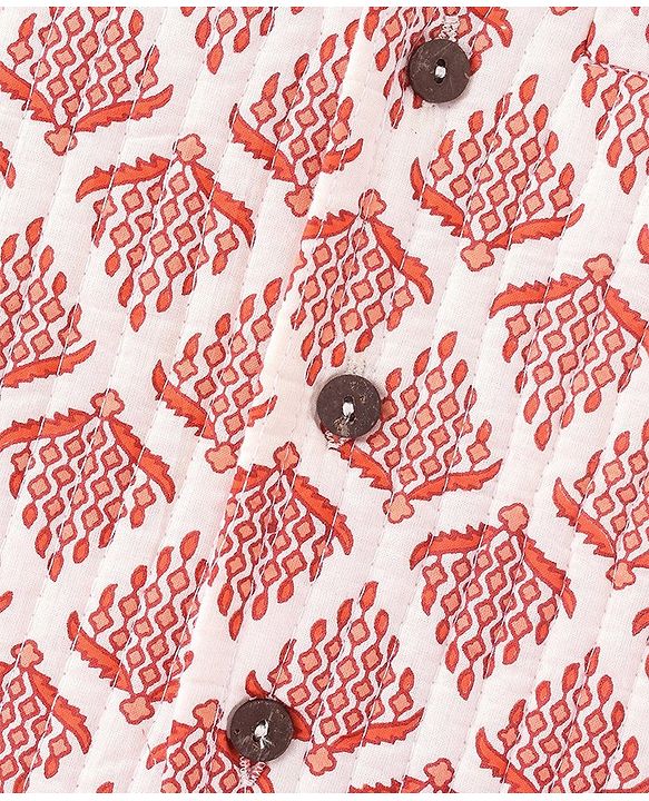 Pine Kids Full Sleeves Kurta Pyjama Set wih Printed Bandi - Orange