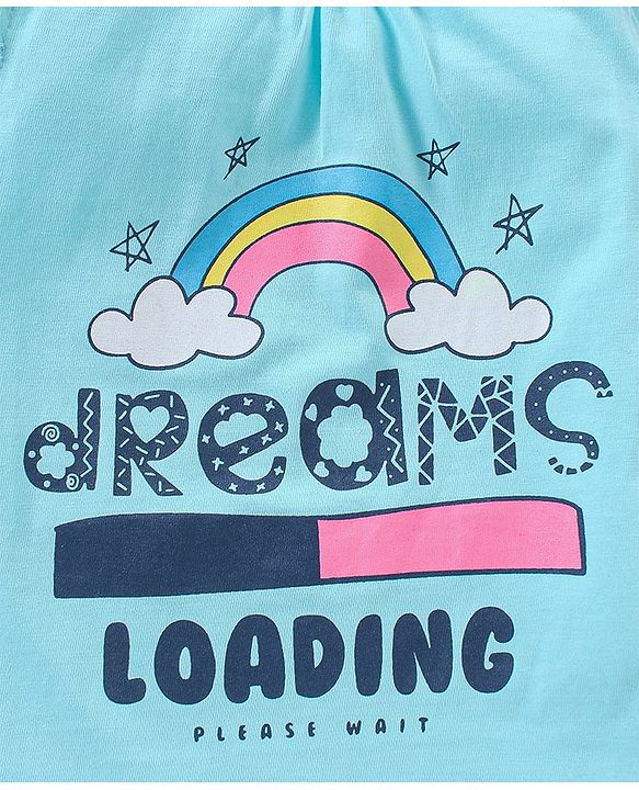 Babyhug Short Cap Sleeves Nighty Text Print - Blue