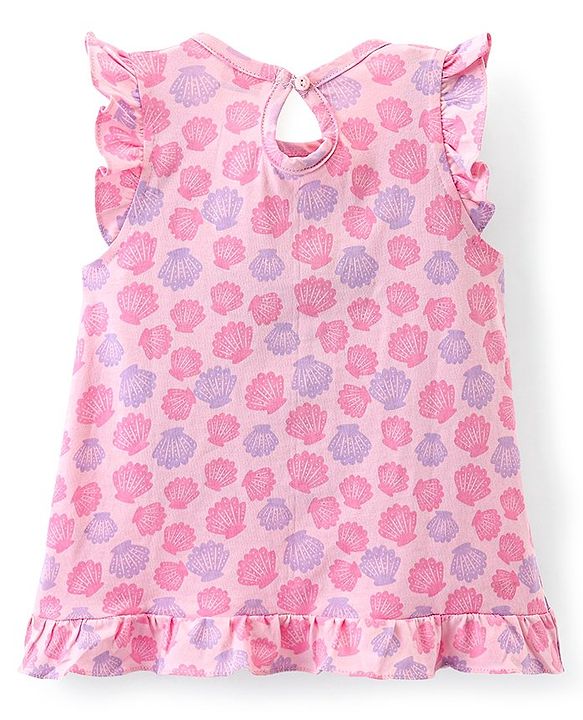 Babyhug Cotton Knit Sleeveless Nighty With Shells Print - Pink