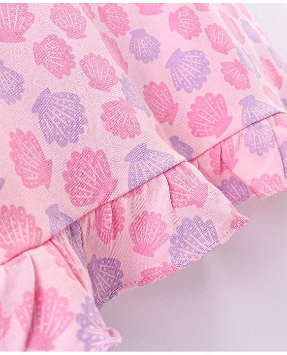 Babyhug Cotton Knit Sleeveless Nighty With Shells Print - Pink