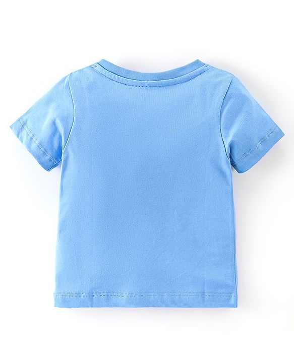 Babyhug 100% Cotton Knit Half Sleeves T-Shirt & Shorts With Text & Panda Print - Blue & Green