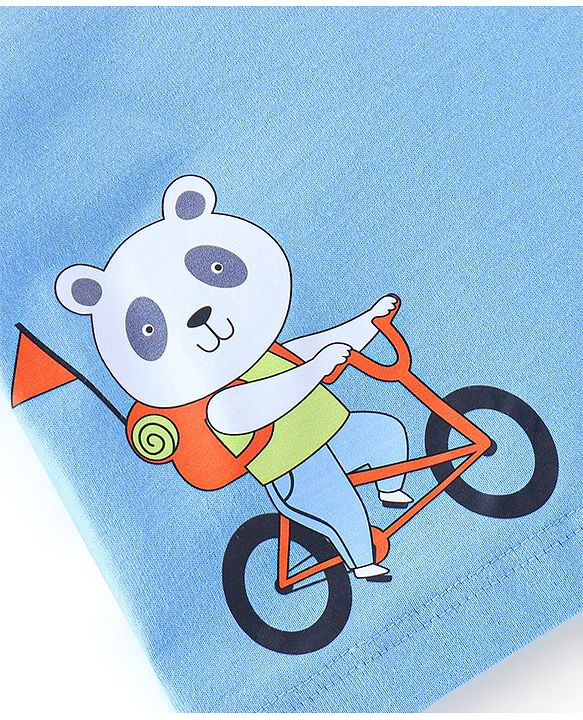 Babyhug 100% Cotton Knit Half Sleeves T-Shirt & Shorts With Text & Panda Print - Blue & Green